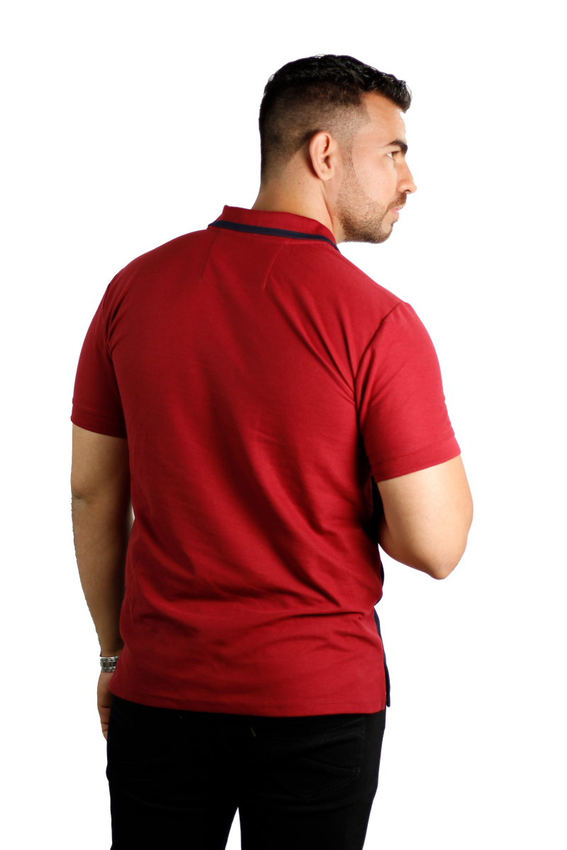 Camiseta tipo polo combinada para hombre color Vinotinto blanco azul oscuro