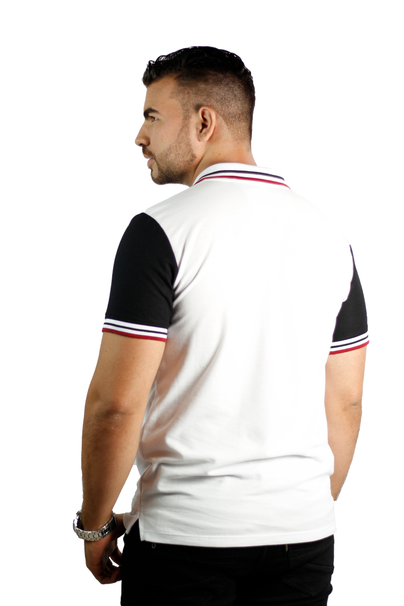 Camiseta tipo polo combinada para hombre color blanco negro tricolor