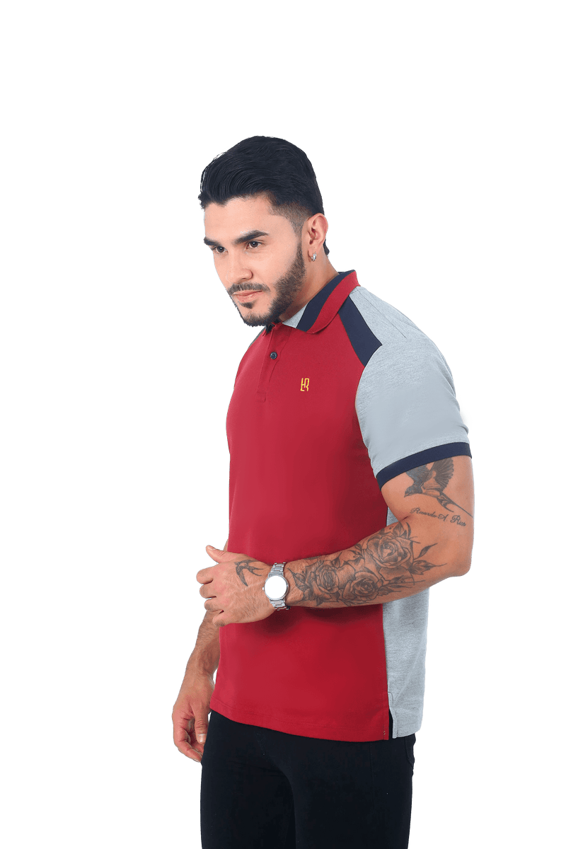 Camiseta Tipo Polo Combinada Para Hombre Color Vinotinto Azul Oscuro Jaspe