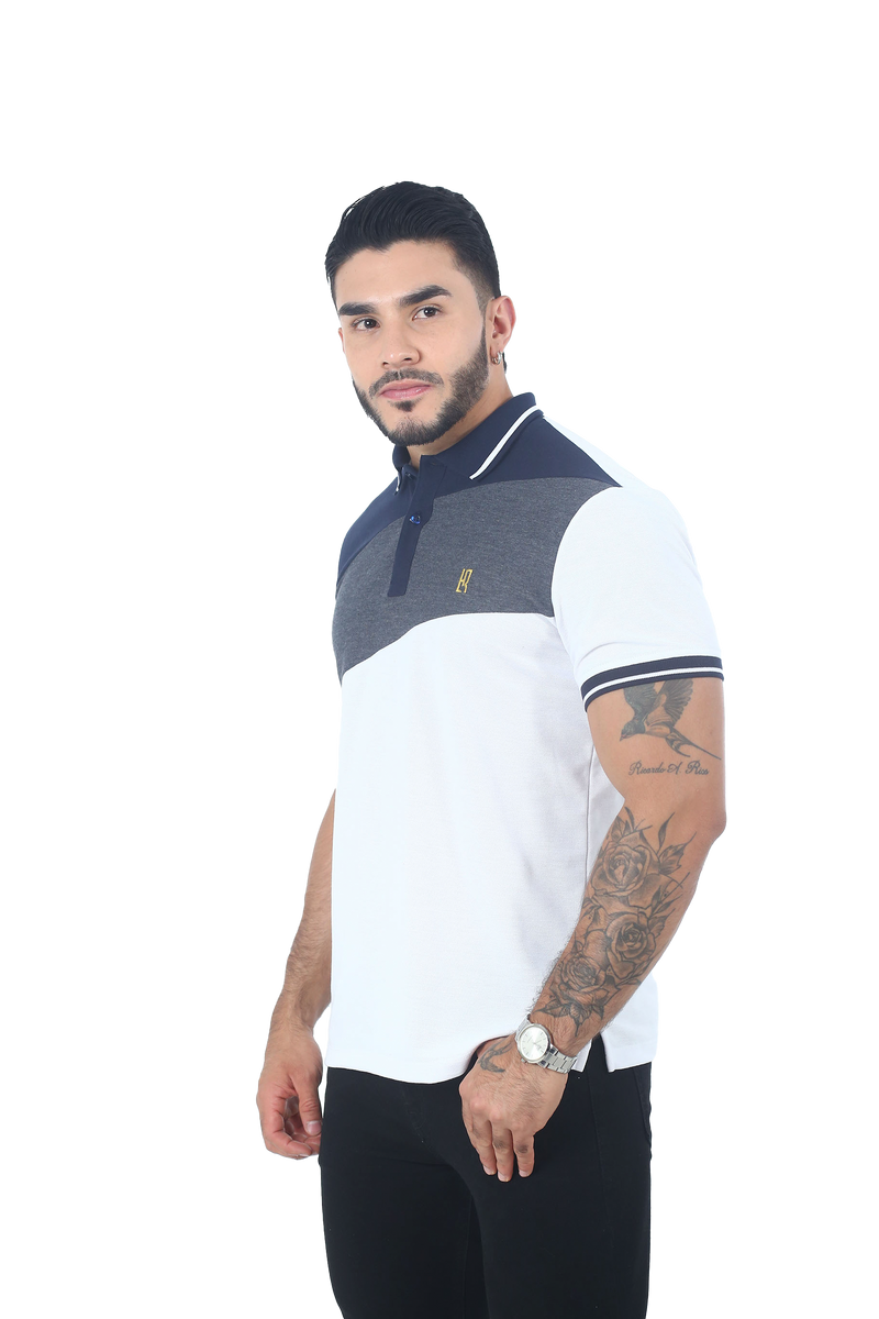 Camiseta tipo polo combinada para hombre color blanco Cross azul oscuro cuello combinado