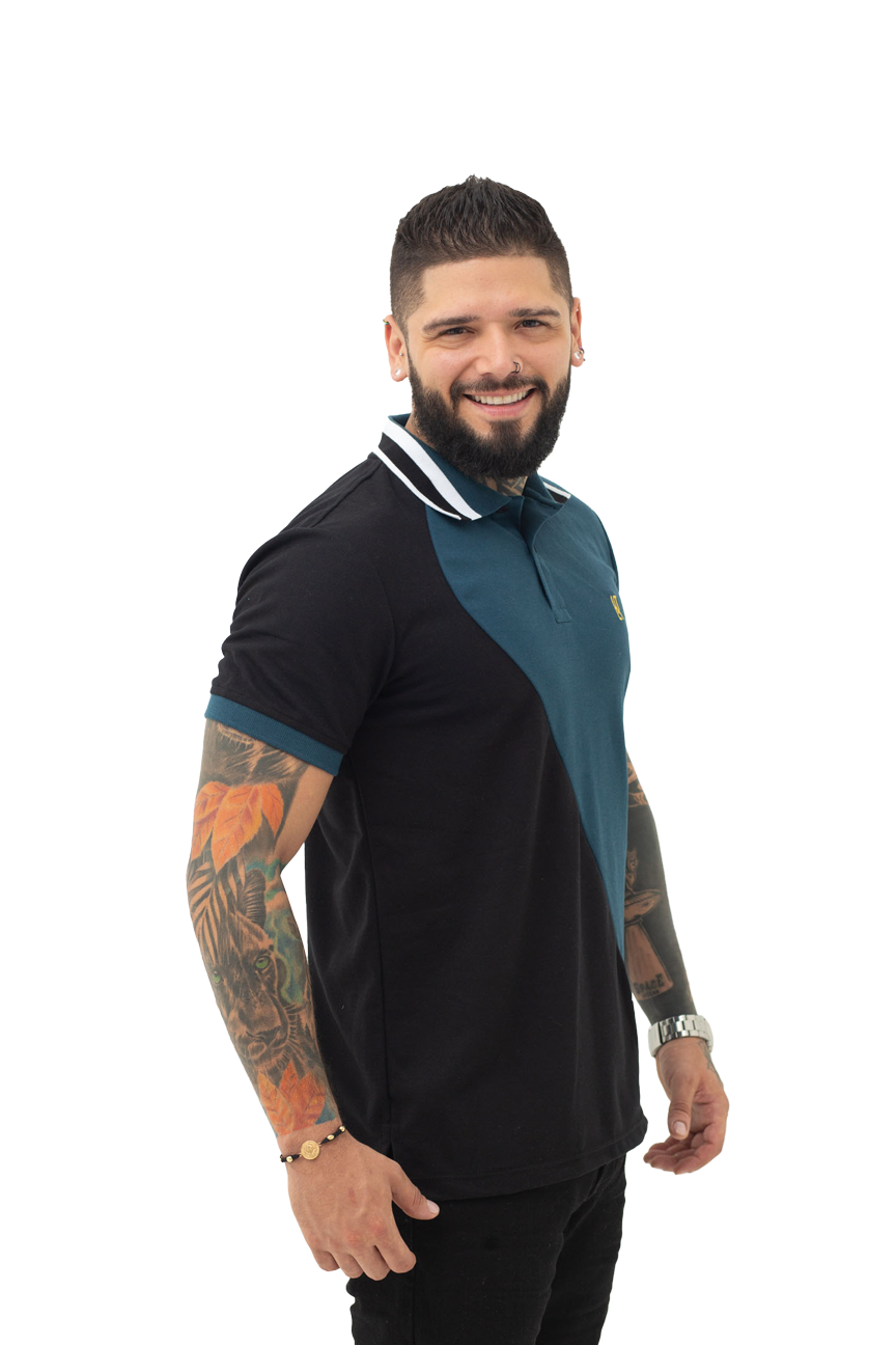 Camiseta tipo polo combinada para hombre color negro petroleo