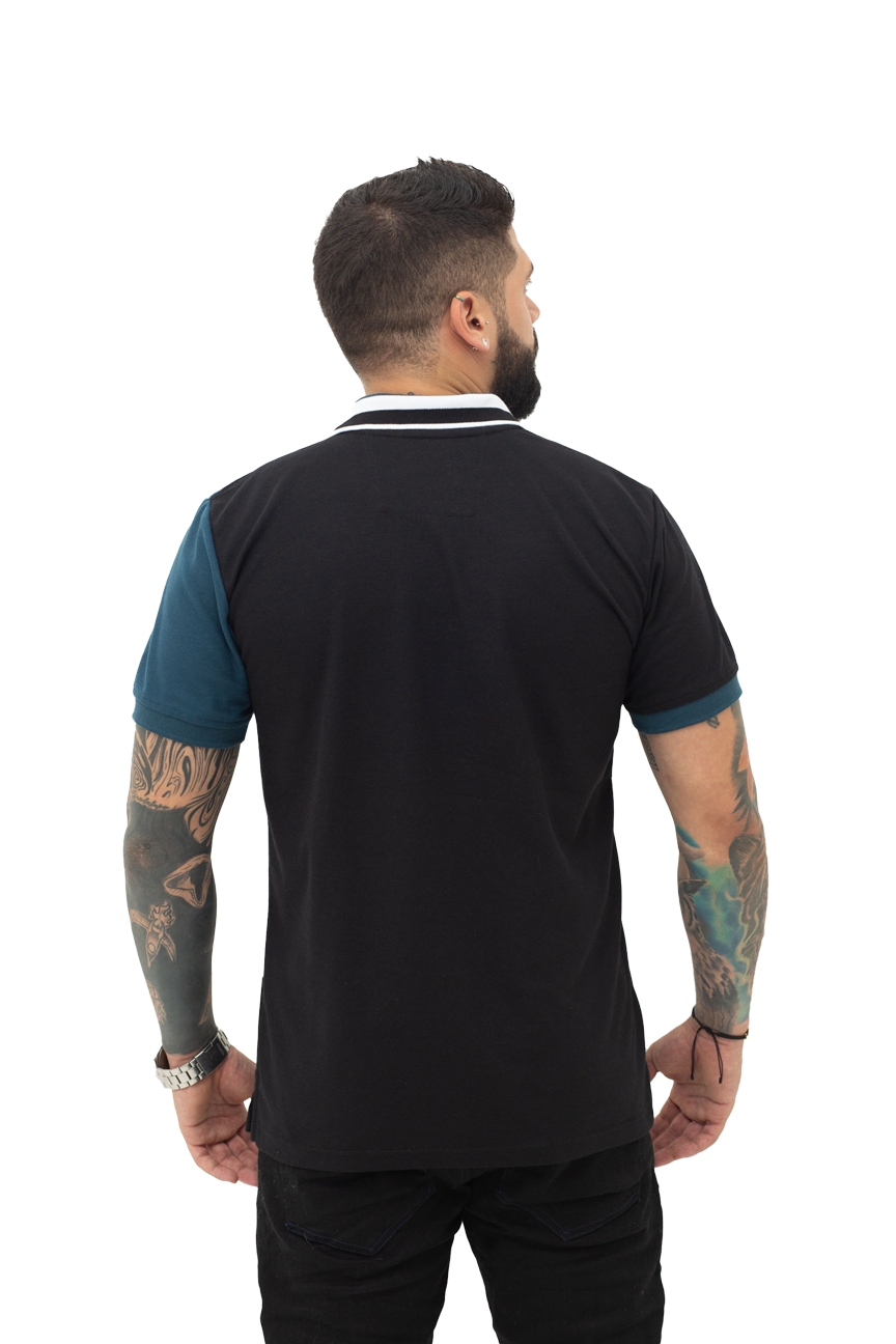 Camiseta tipo polo combinada para hombre color negro petroleo