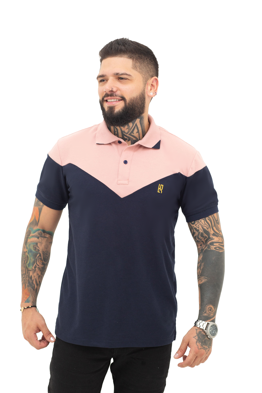 Camiseta tipo polo combinada para hombre color azul oscuro guayaba