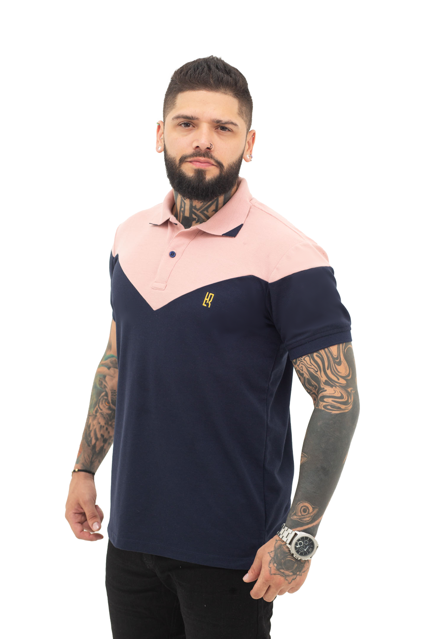 Camiseta tipo polo combinada para hombre color azul oscuro guayaba