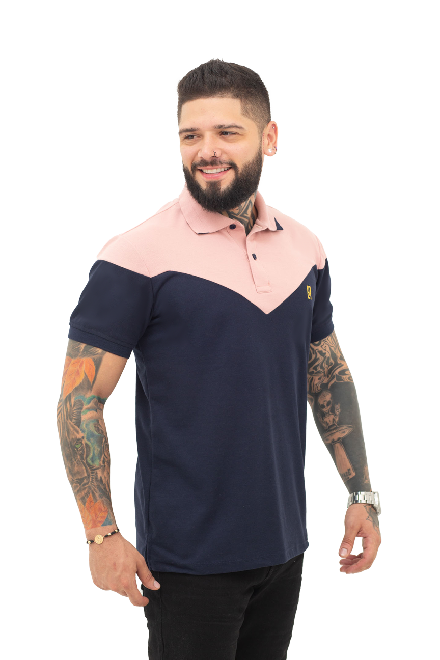 Camiseta tipo polo combinada para hombre color azul oscuro guayaba