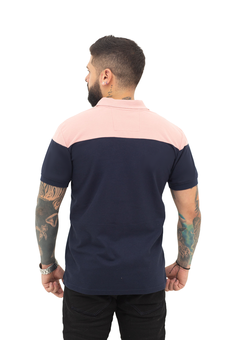 Camiseta tipo polo combinada para hombre color azul oscuro guayaba