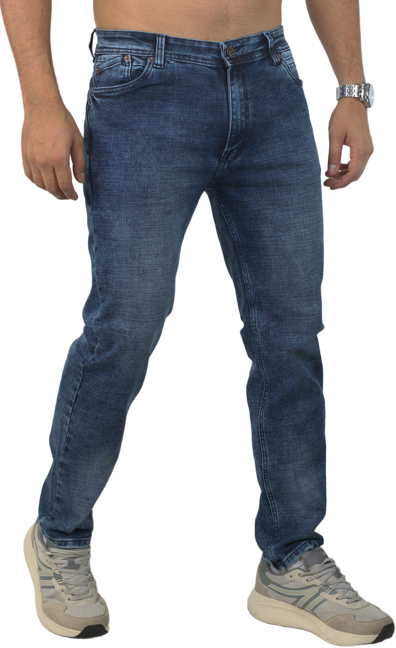 Jeans para hombre bota recta licrado color clásico con desgaste oscuro