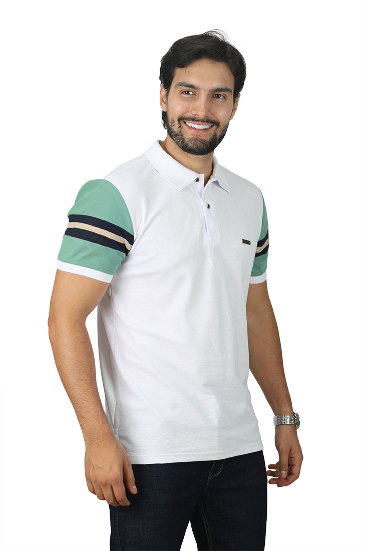 Camiseta Tipo Polo Combinada Para Hombre Color Blanco Olivo