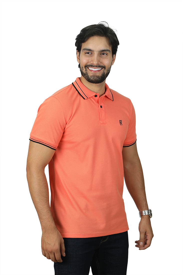 Camiseta Tipo Polo Básica  Para Hombre Jacquard Color Mandarina