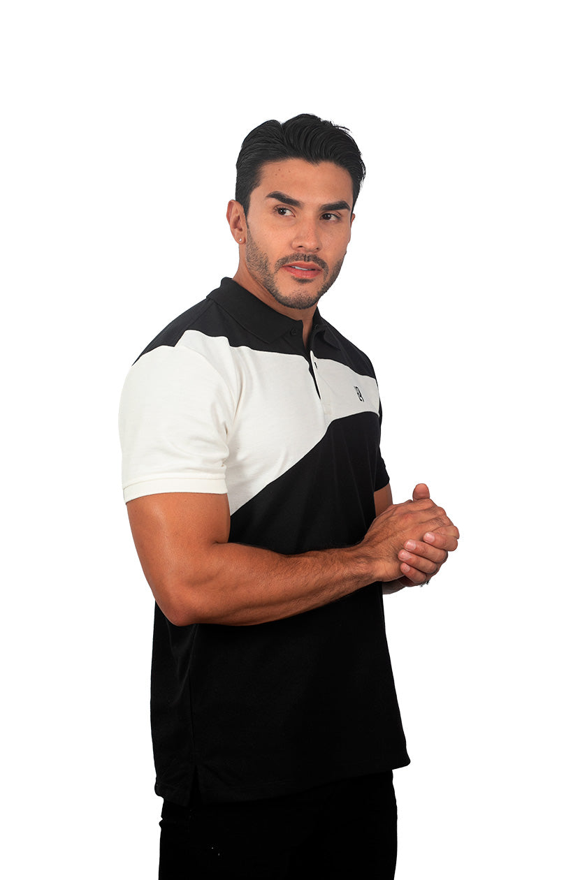 Camiseta tipo polo combinada para hombre color negro marfil