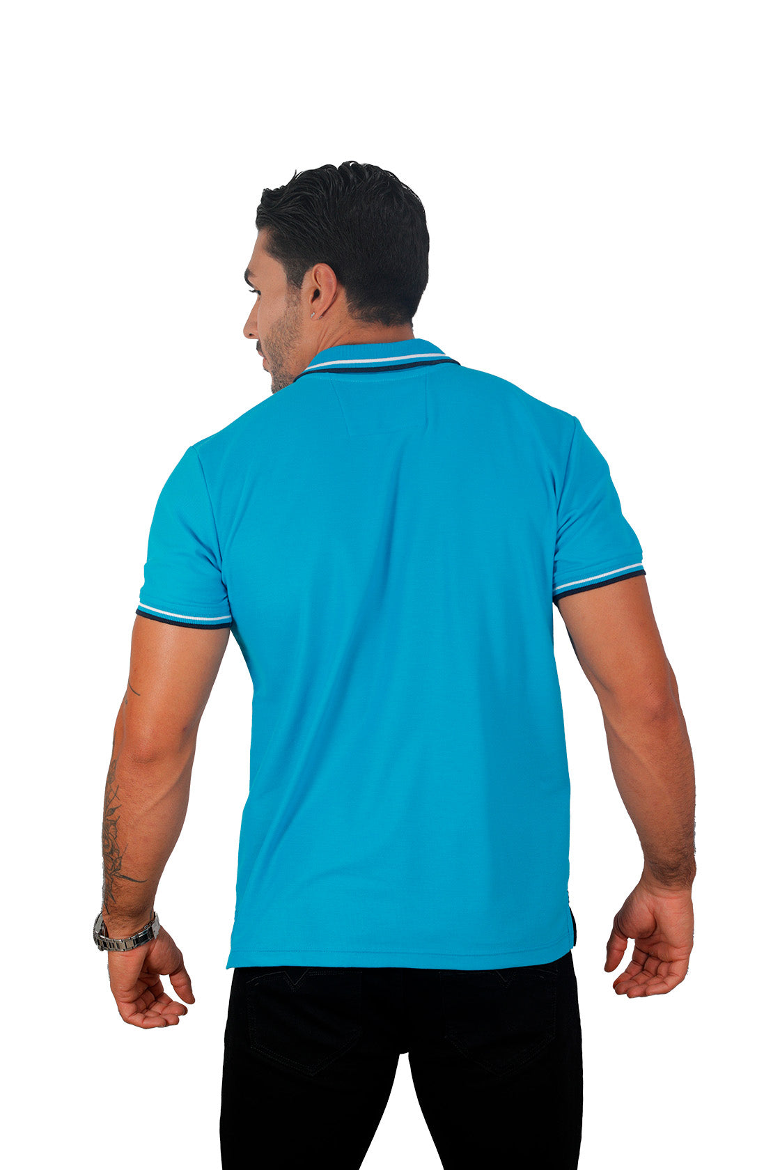 Camiseta tipo polo combinada para hombre color blanco turquesa azul oscuro