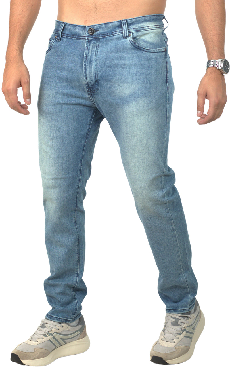Jeans para hombre bota recta licrado clásico  sin desgaste color azul claro