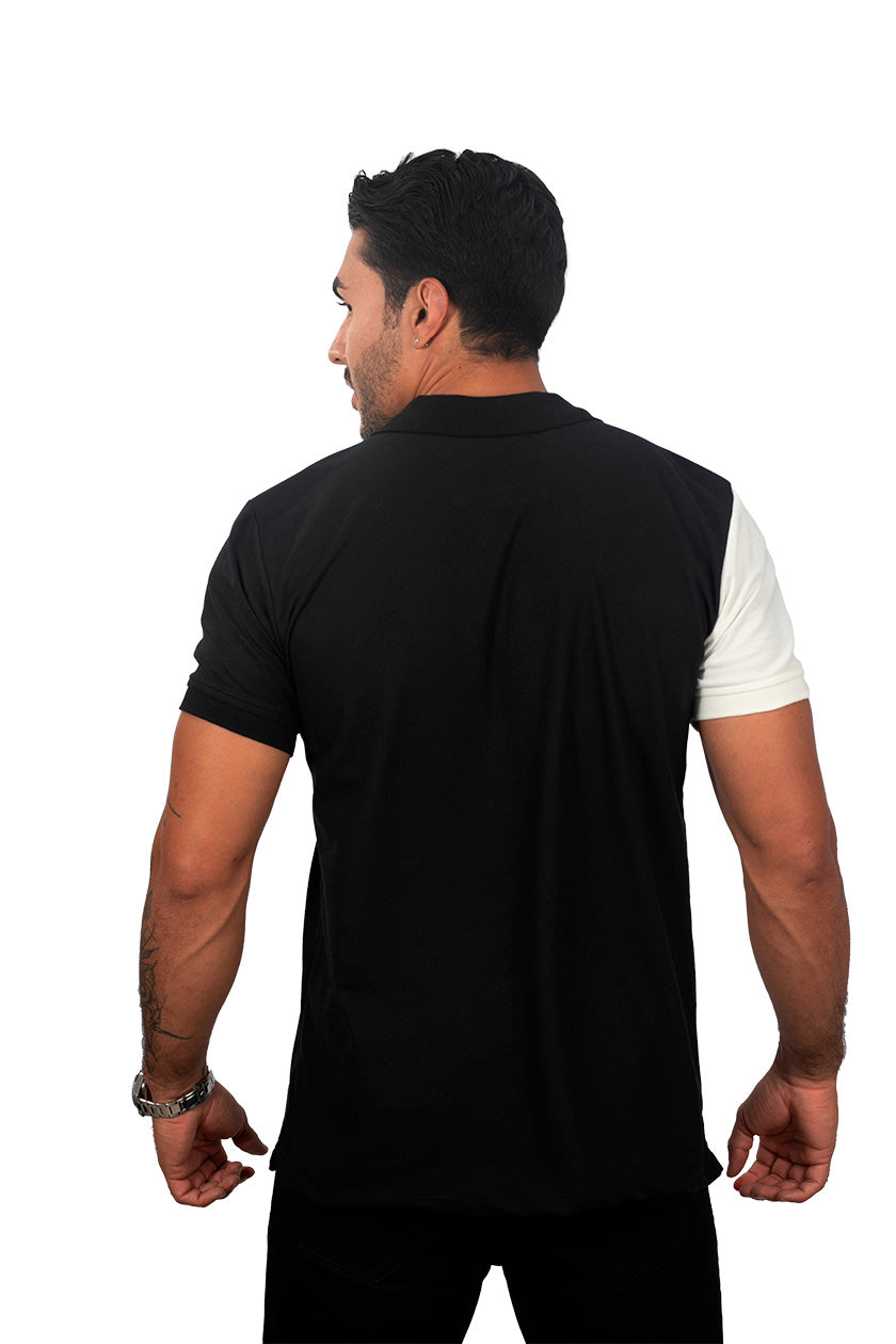 Camiseta tipo polo combinada para hombre color negro marfil