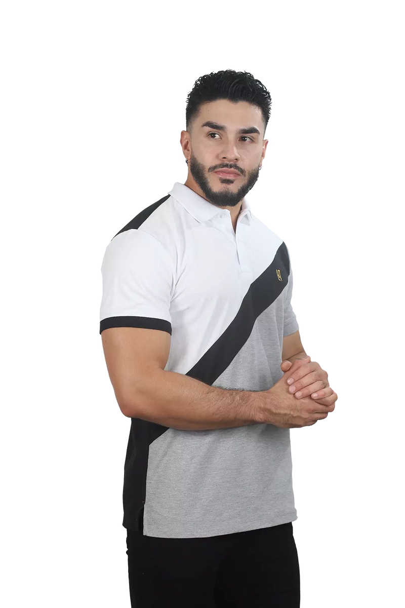 Camiseta Polo Combinada Blanco-Negro-Jaspe 047C