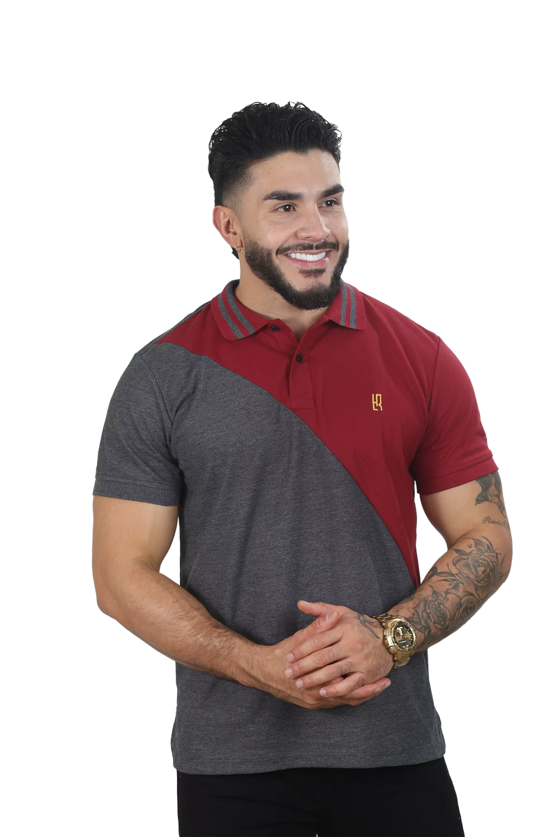 Camiseta Polo Combinada Cross-Vino Tinto 041C