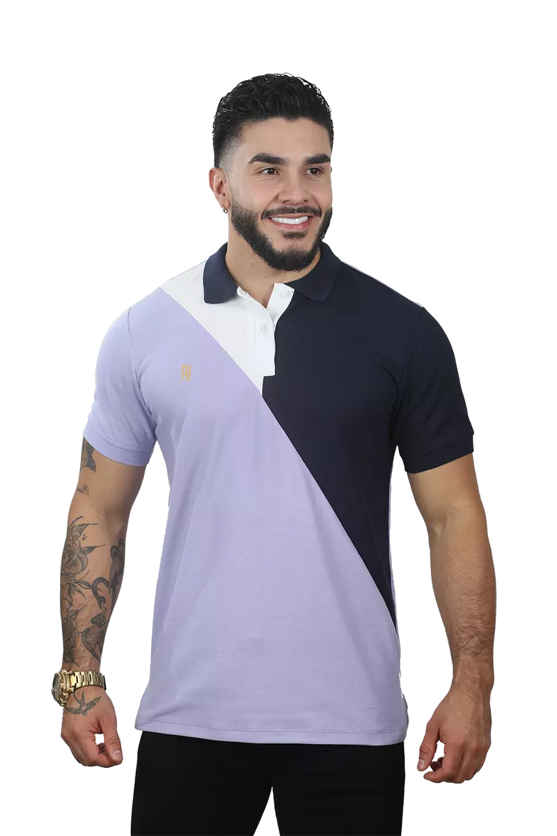 Camiseta Polo Combinada Lila-AzulOsc-Blanco 054C
