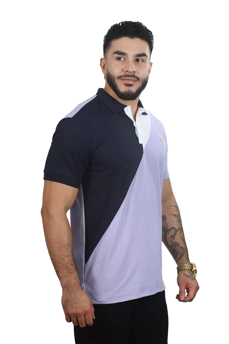 Camiseta Polo Combinada Lila-AzulOsc-Blanco 054C