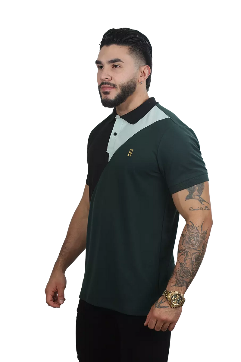 Camiseta Polo Combinada Militar-Negro-Pistacho 054A