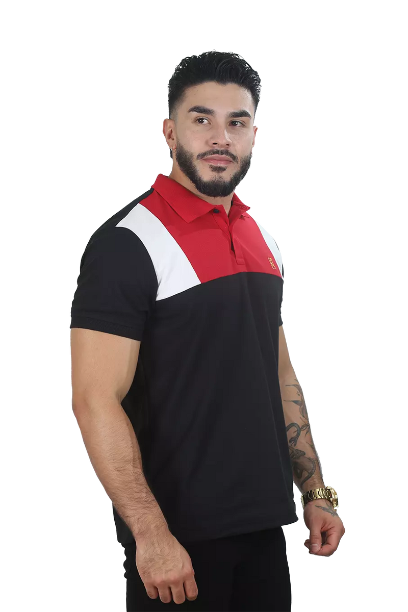 Camiseta Polo Combinada Negro-Rojo-Blanco 044C