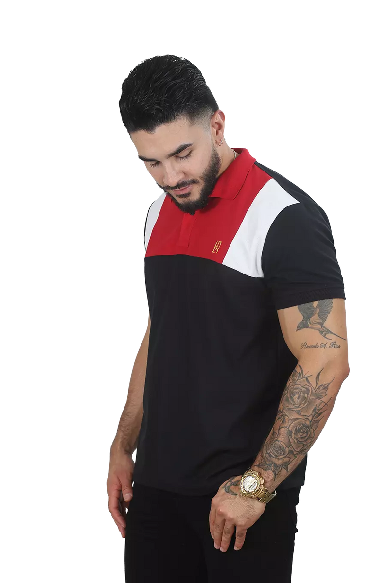 Camiseta Polo Combinada Negro-Rojo-Blanco 044C