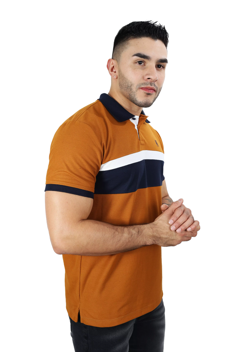 Camiseta Polo Combinada Ocre-Azul Oscuro 033C