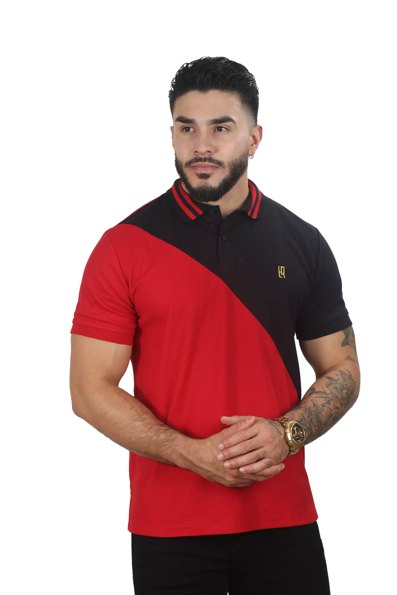 Camiseta Polo Combinada Rojo-Negro 041A