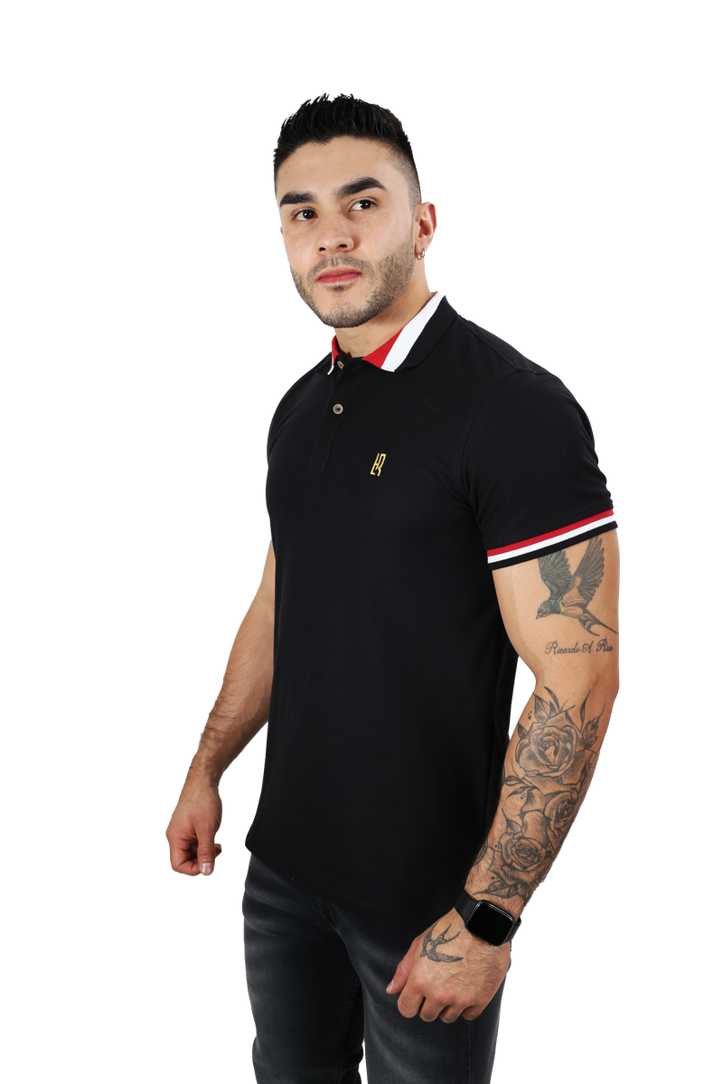 Camiseta tipo polo básica para hombre color Negro lado  lado 1