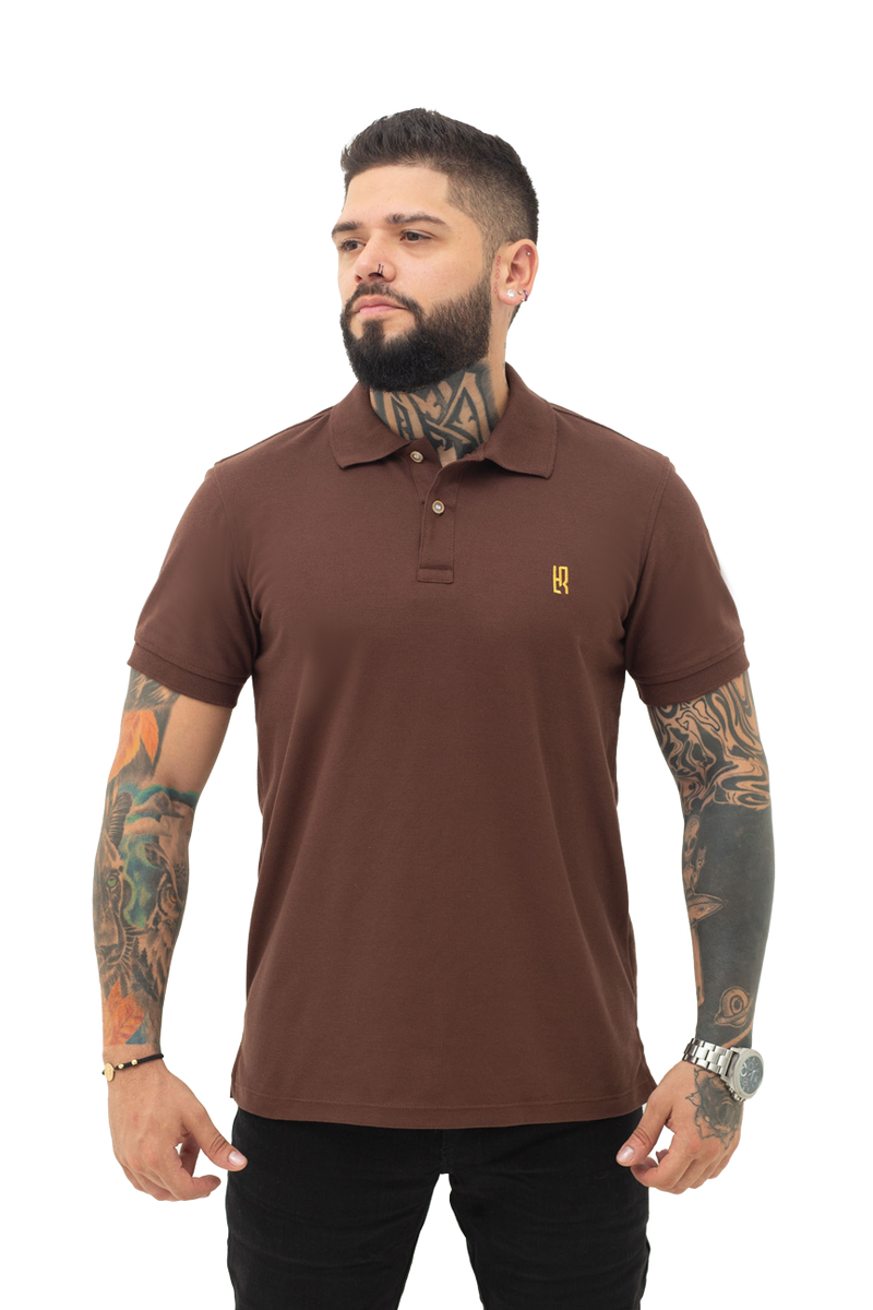 Camiseta tipo polo básica para hombre color café