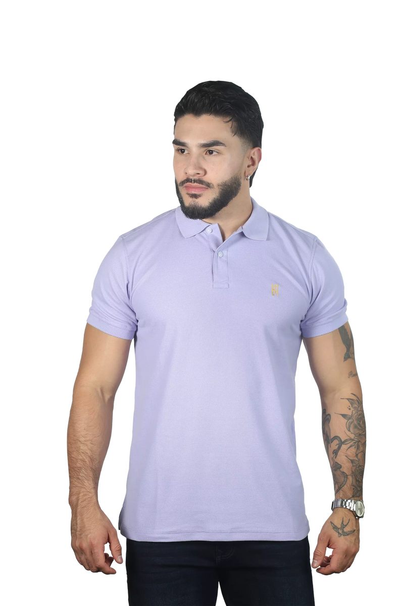 Camiseta tipo polo básica para hombre color lila lado 1