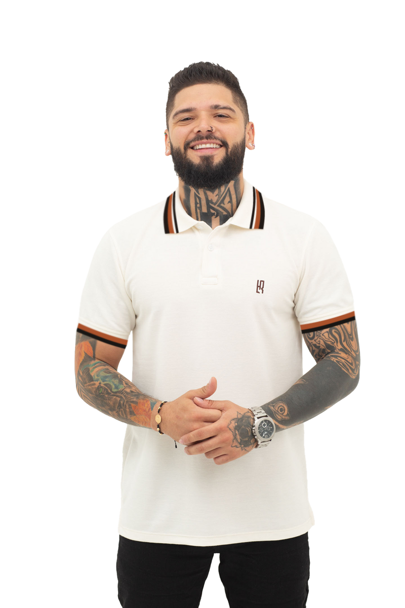 Camiseta tipo polo básica para hombre color marfil