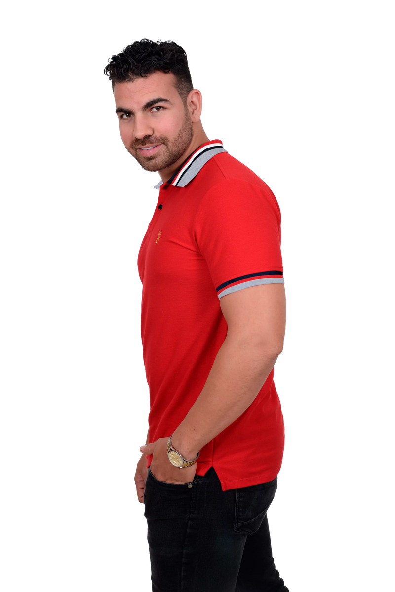 Camiseta tipo polo básica para hombre color rojo lado 2
