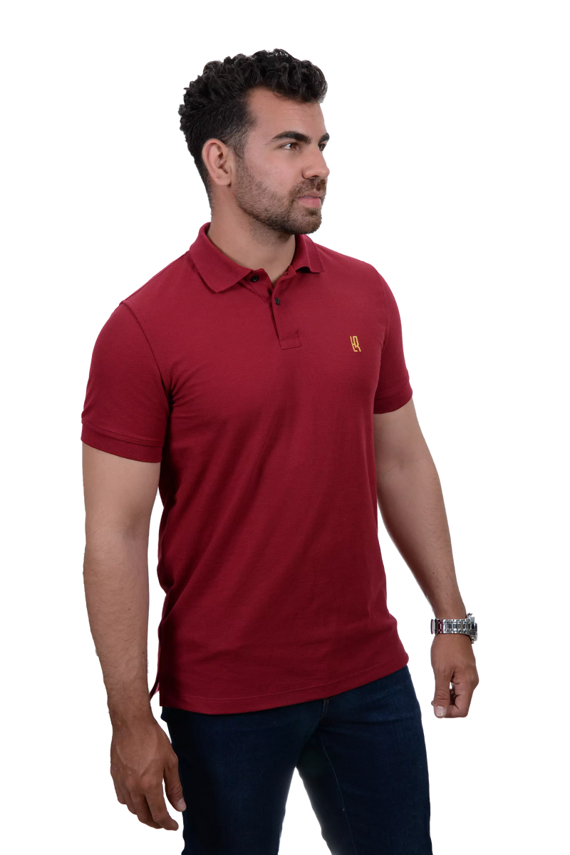 Camiseta tipo polo básica para hombre color vino tinto