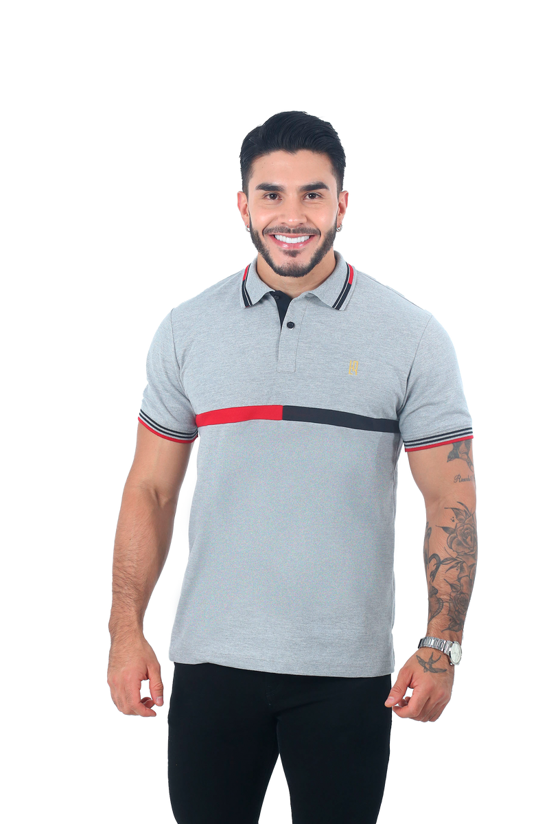 Camiseta tipo polo combinada para hombre color jaspe rojo negro cuello jaspe cambiando