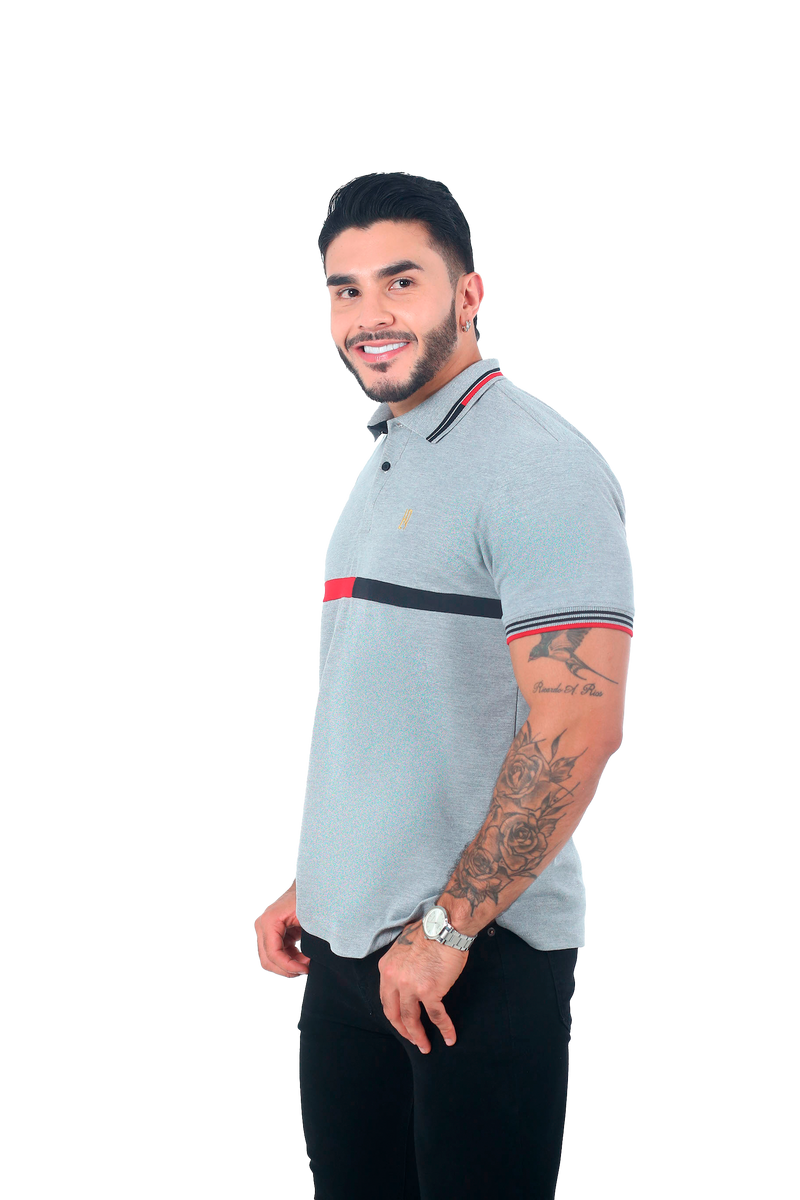 Camiseta tipo polo combinada para hombre color jaspe rojo negro cuello jaspe cambiando 