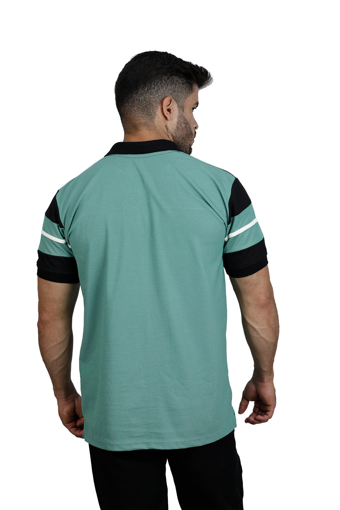 Camiseta tipo polo combinada para hombre color verde olivo negro marfil