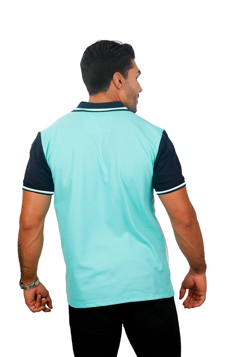 Grupo Luthier espalda Camiseta tipo polo combinada para hombre color menta azul oscuro blanco