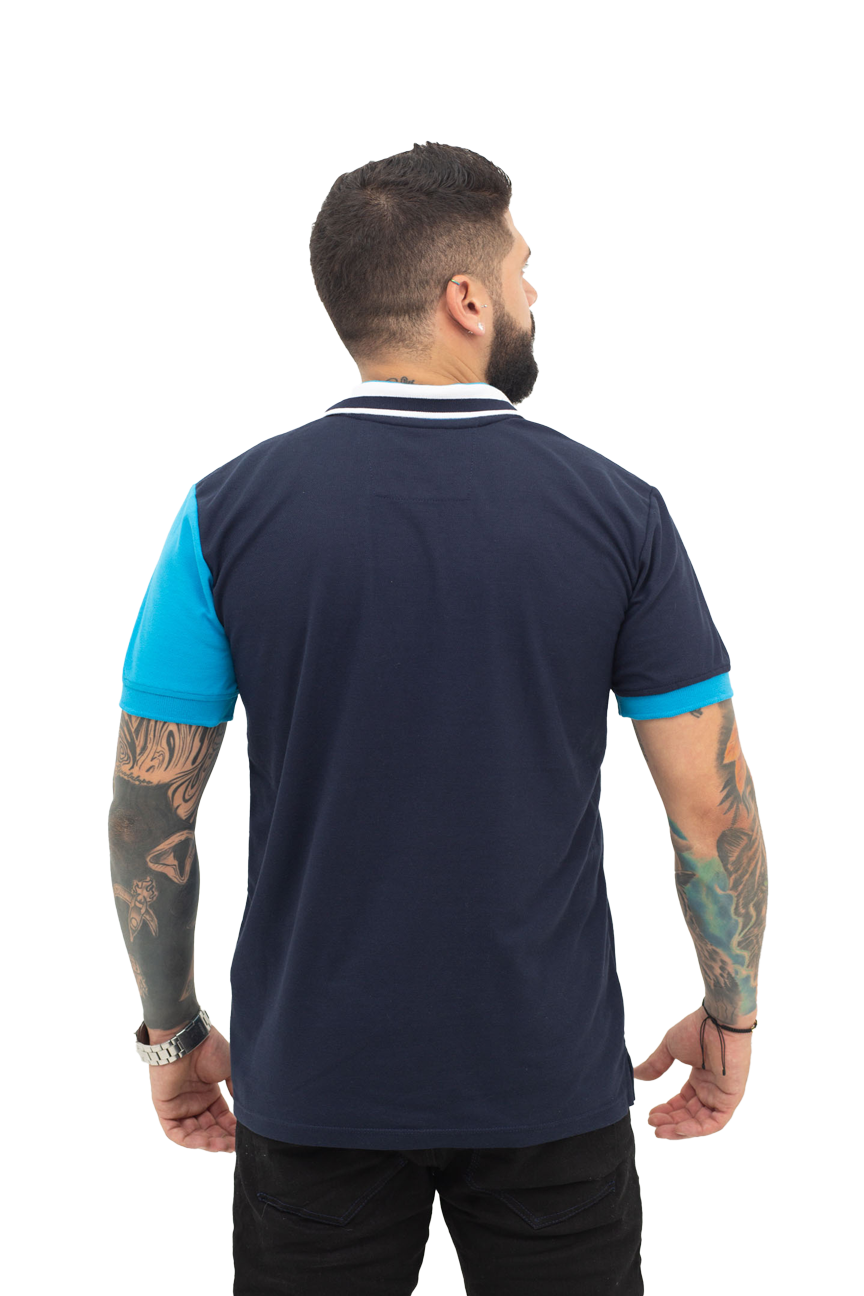 Grupo luthier espalda Camiseta tipo polo combinada para hombre color azul oscuro turquesa