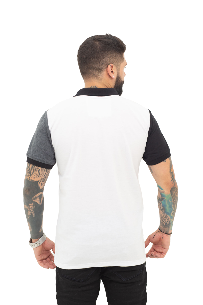 Grupo luthier espalda Camiseta tipo polo combinada para hombre color negro cross blanco