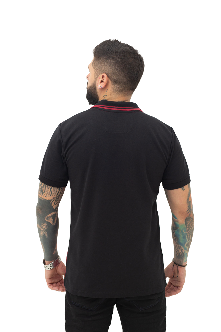 Grupo luthier espalda Camiseta tipo polo combinada para hombre color negro vinotinto