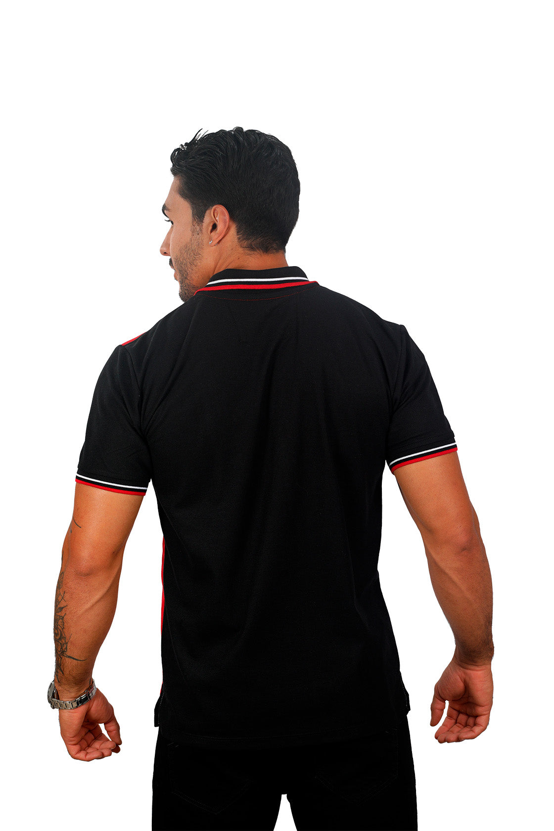 Grupo luthier espalda Camiseta tipo polo combinada para hombre color rojo negro blanco