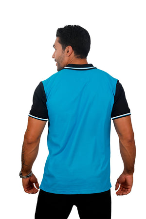 Grupo luthier espalda Camiseta tipo polo combinada para hombre color turquesa negro blanco