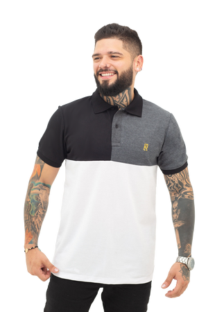 Grupo luthier frente Camiseta tipo polo combinada para hombre color negro cross blanco