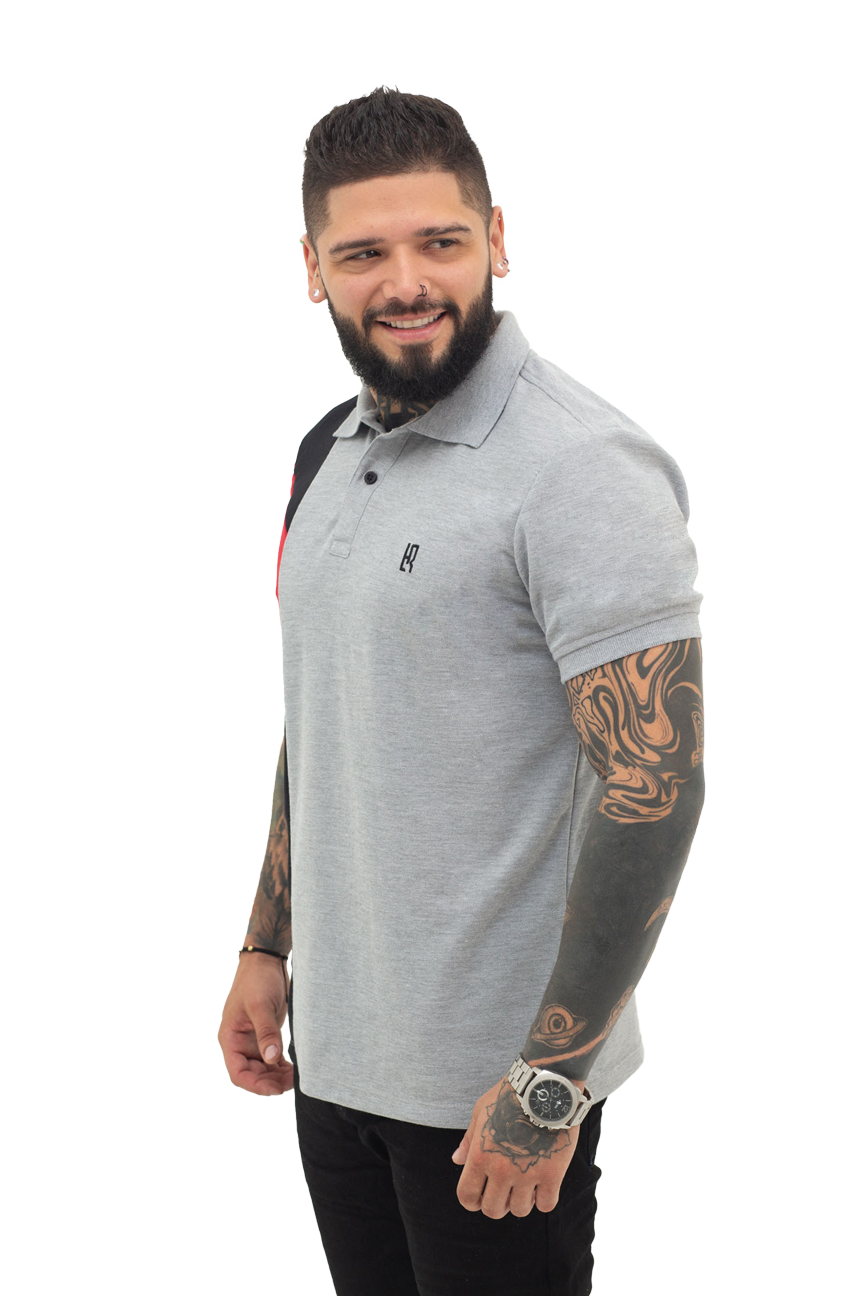 Grupo luthier lado 1 Camiseta tipo polo combinada para hombre color jaspe negro rojo