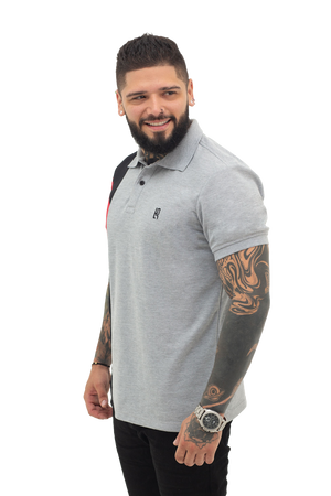 Grupo luthier lado 1 Camiseta tipo polo combinada para hombre color jaspe negro rojo