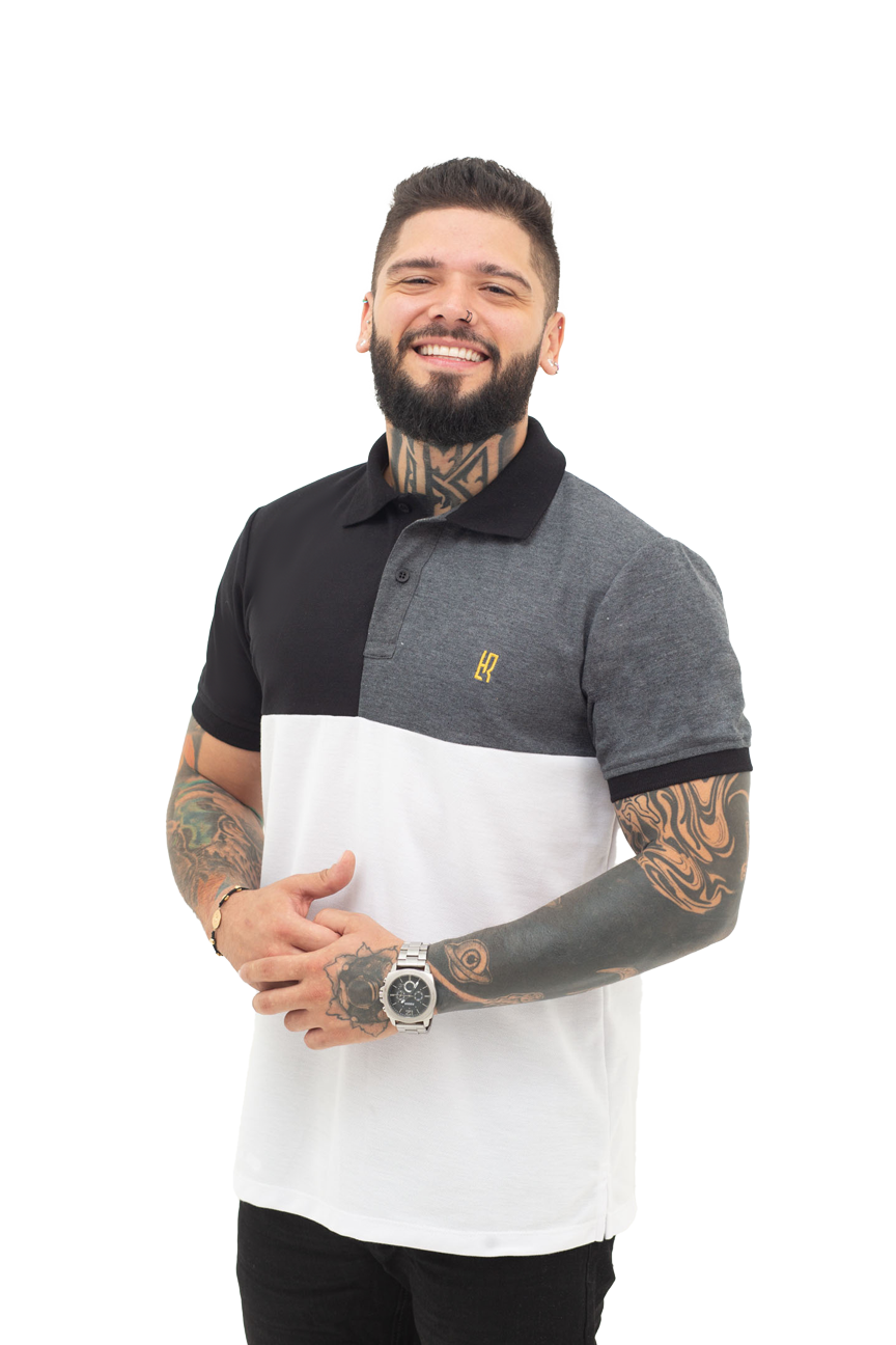 Grupo luthier lado 1 Camiseta tipo polo combinada para hombre color negro cross blanco