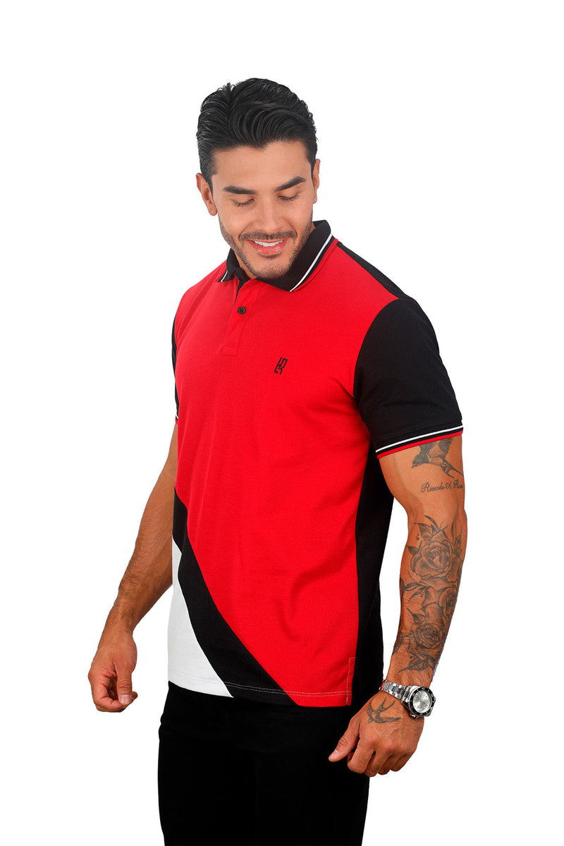 Grupo luthier lado 1 Camiseta tipo polo combinada para hombre color rojo negro blanco