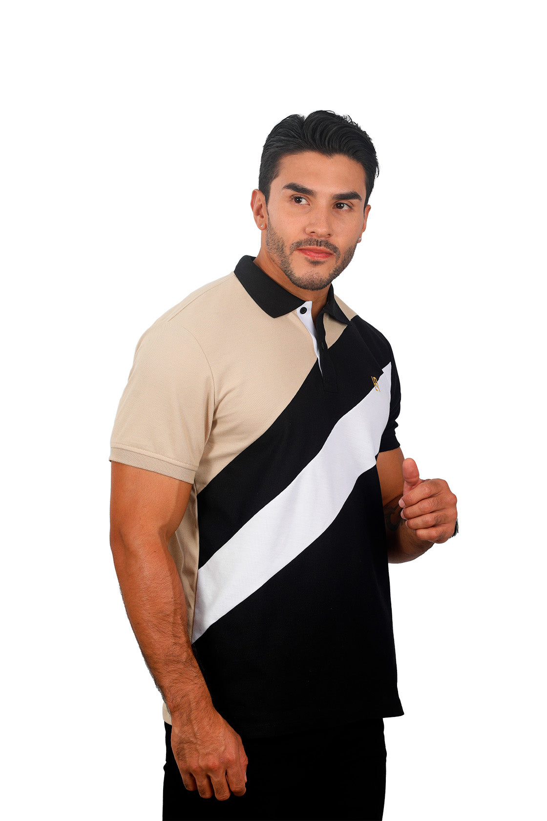 Grupo luthier lado 2 Camiseta tipo polo combinada para hombre color caqui negro blanco