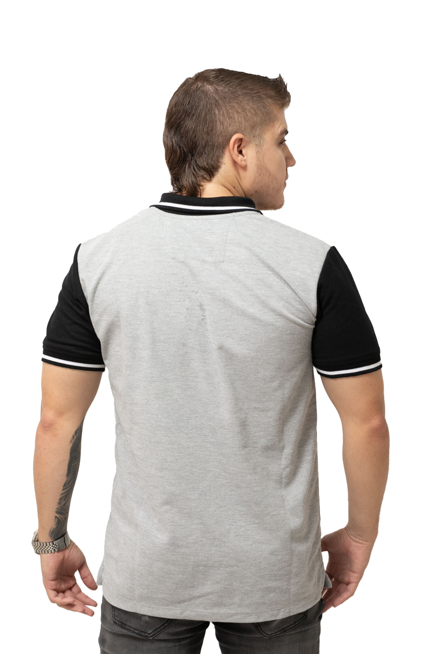 Grupo luthier lado 3 Camiseta tipo polo combinada para hombre color blanco jaspe negro