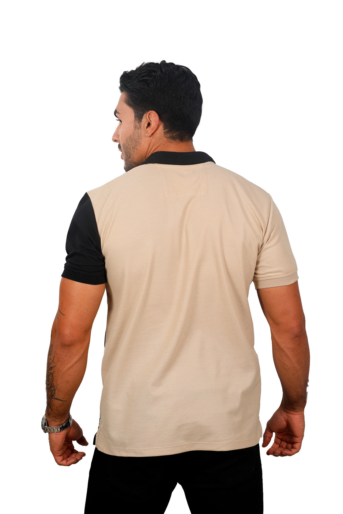 Grupo luthier lado 3 Camiseta tipo polo combinada para hombre color caqui negro blanco