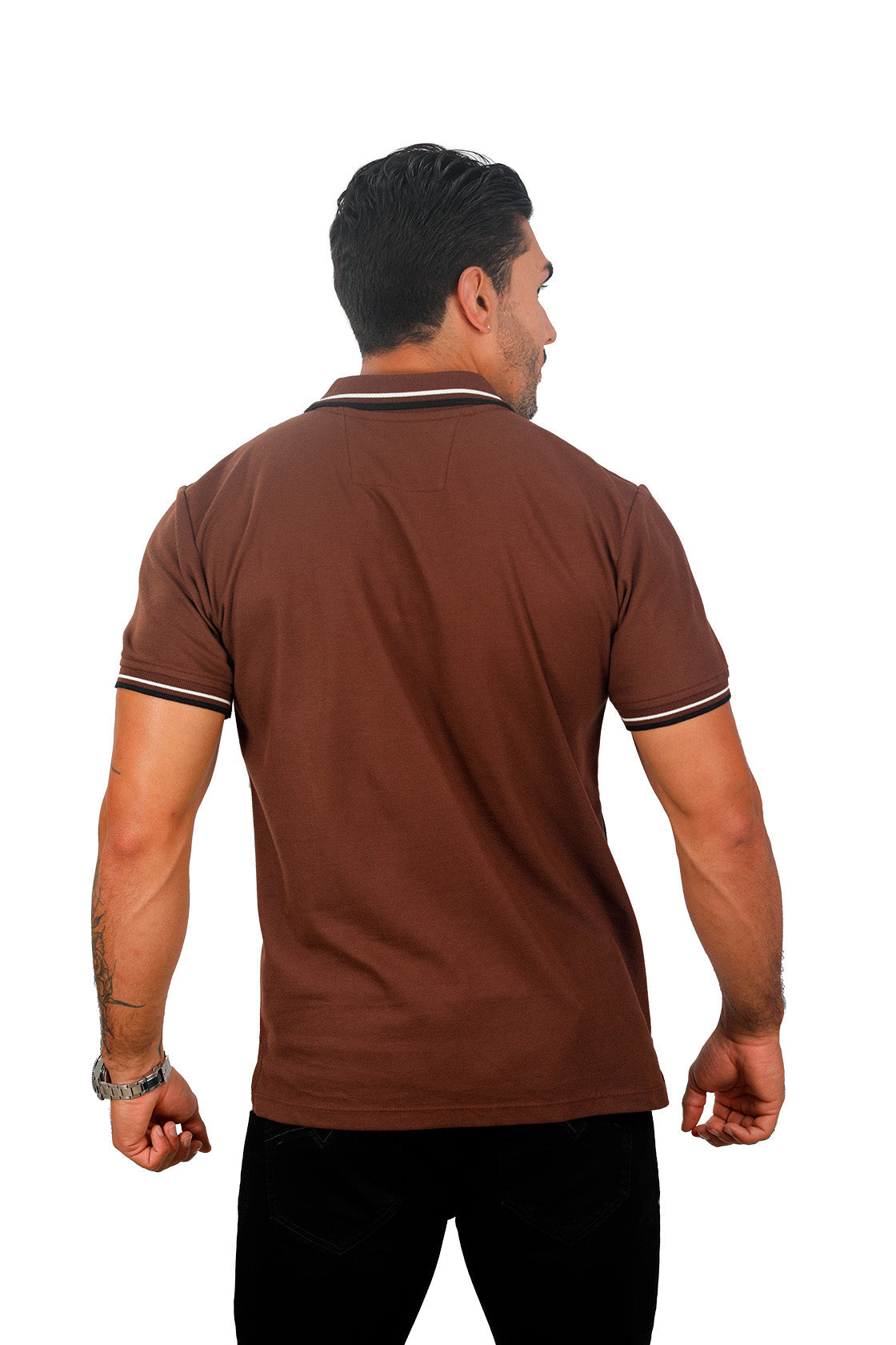 Grupo luthier lado 3 Camiseta tipo polo combinada para hombre color marfil cafe negro